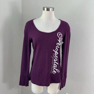 Vintage Y2K Aeropostale Womens XL Purple Thermal Long Sleeve Stretch Logo Shirt
